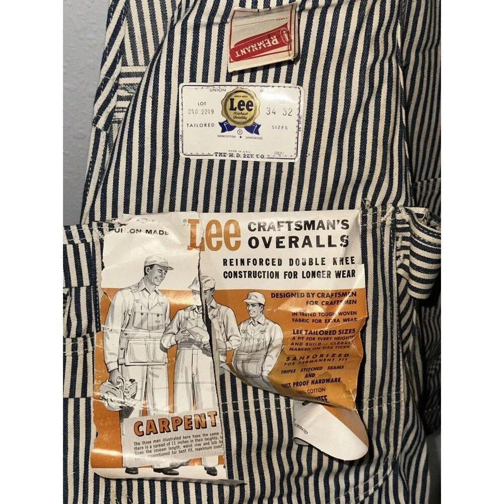 BNWT Lee Overall Bibs Sanforized Union Made Blue Pinstripe Carpenter USA 34/32